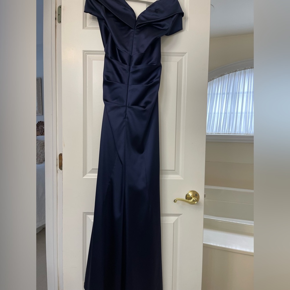 Orig $3235 Talbot Runhof Deep Navy Blue, Signature Stretch Satin  Long Dress - Picture 3 of 6
